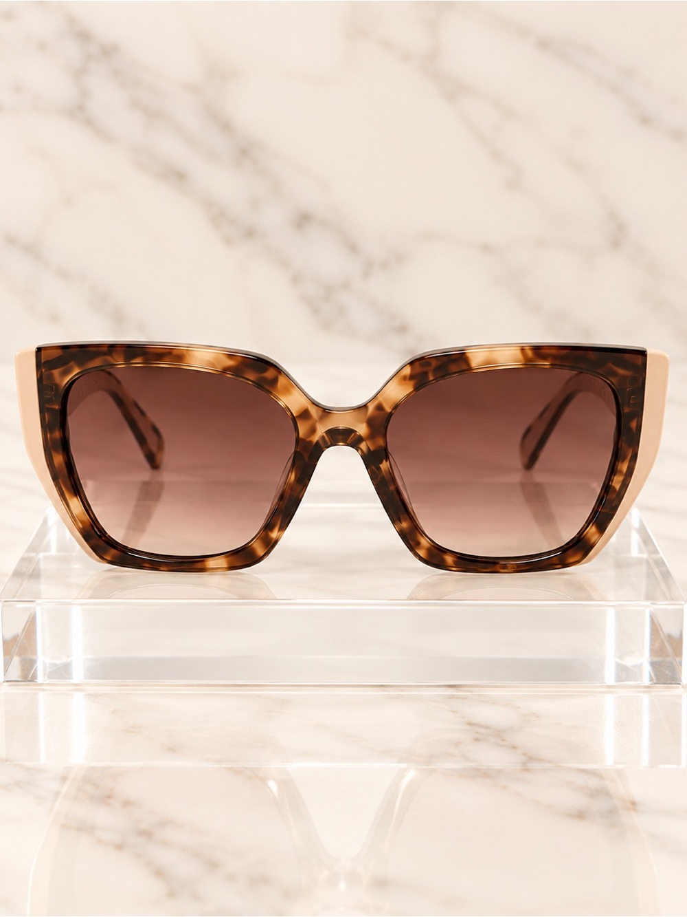 Prada SPR 16W Oversized Cat Eye Sunglasses Tortoise Beige Brown Gradient 54mm - Picture 3 of 5
